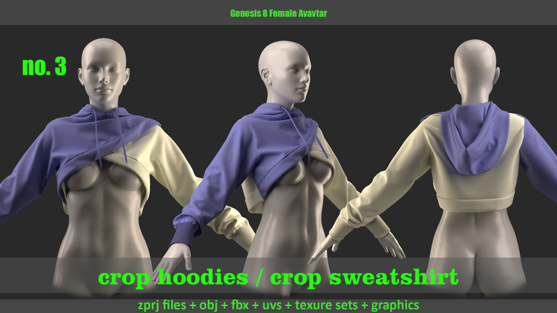 10 crop hoodies and crop sweatshirts 3D model_1