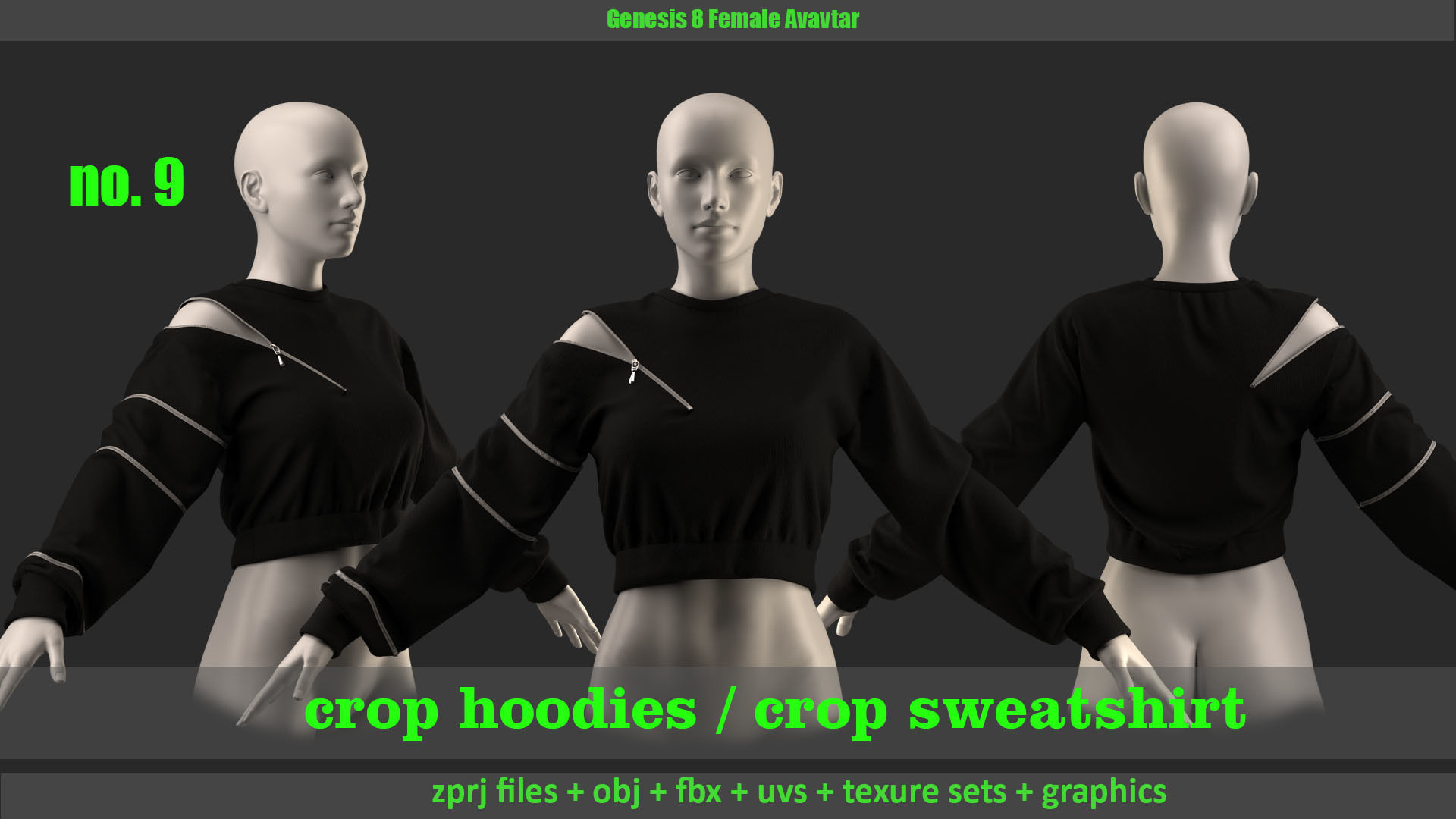 10 crop hoodies and crop sweatshirts 3D model_4