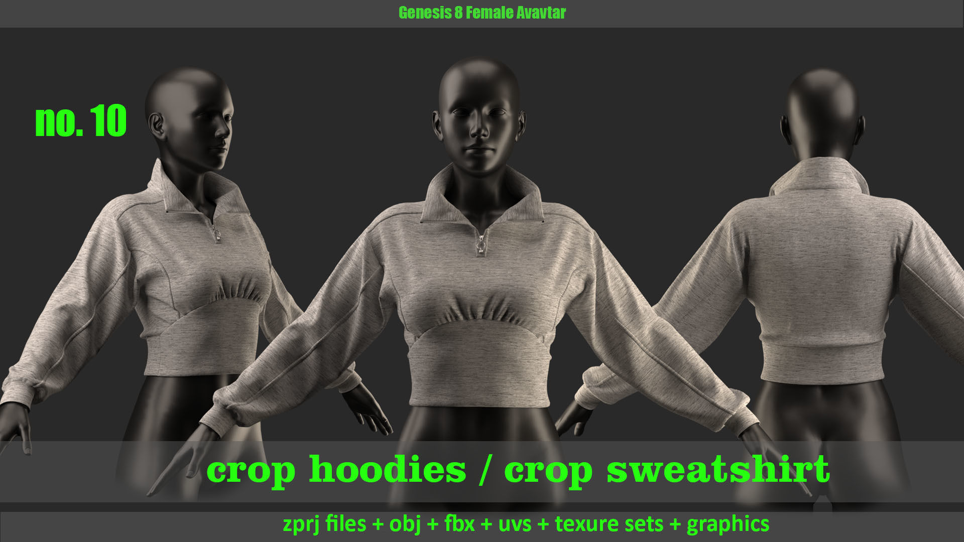 10 crop hoodies and crop sweatshirts 3D model_8