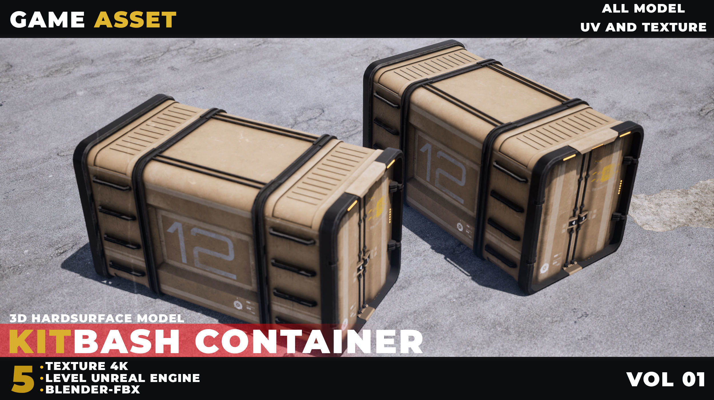 5 Kitbash Sci-Fi Container Game Asset Low-poly 3D model_4