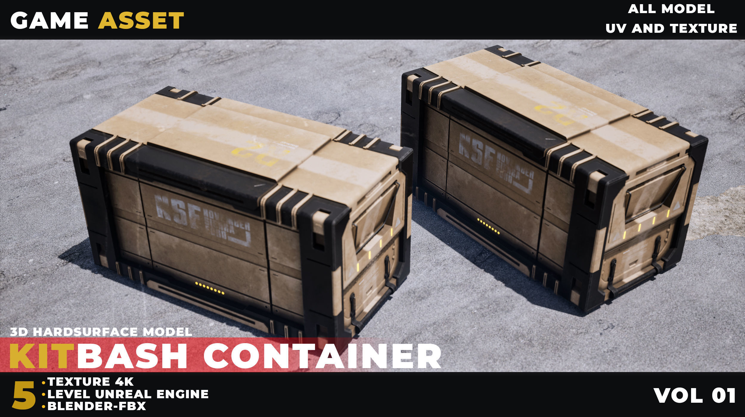 5 Kitbash Sci-Fi Container Game Asset Low-poly 3D model_1