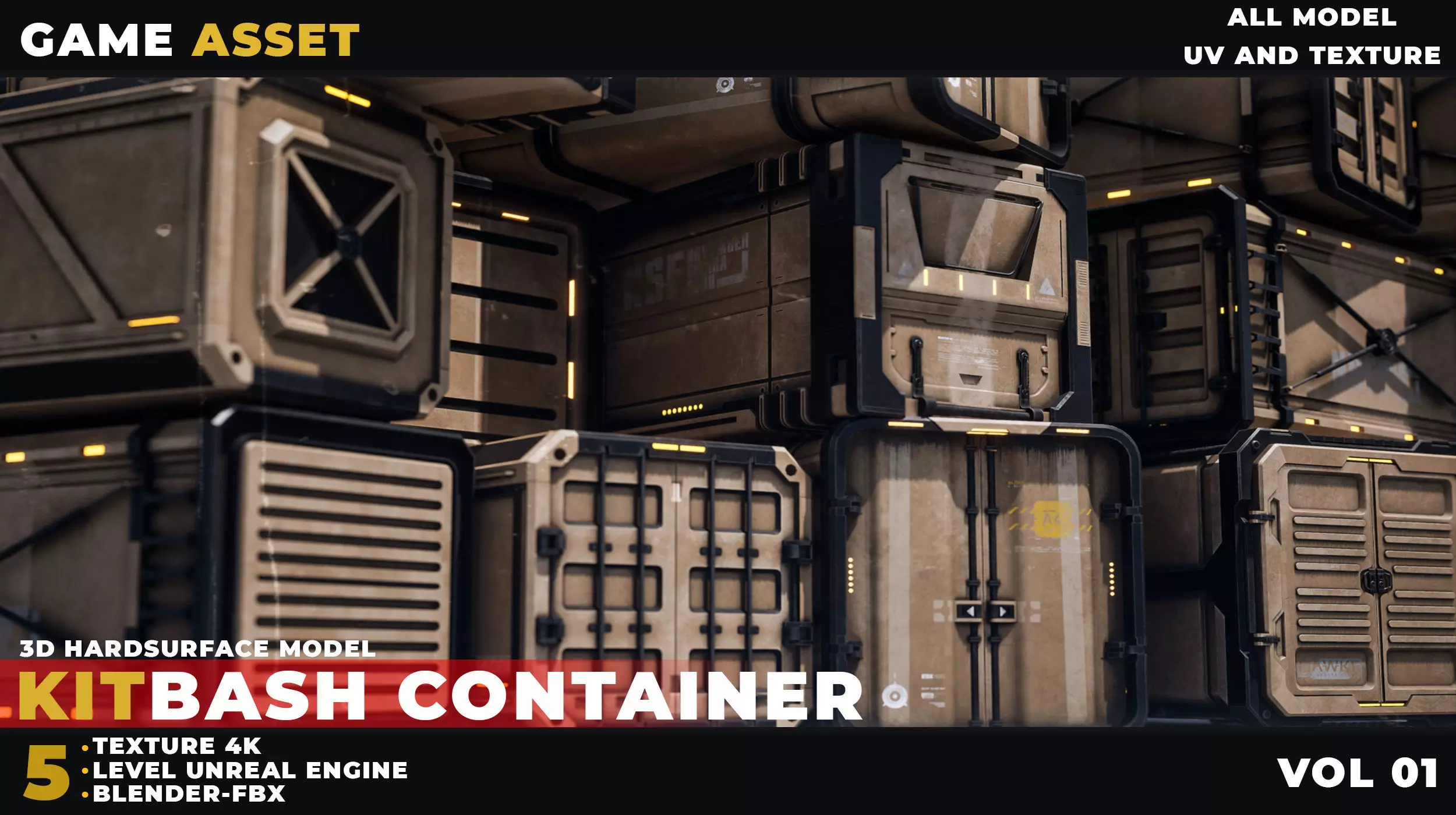 5 Kitbash Sci-Fi Container Game Asset Low-poly 3D model_0