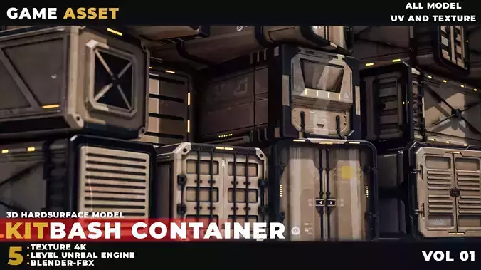 5 Kitbash Sci-Fi Container Game Asset