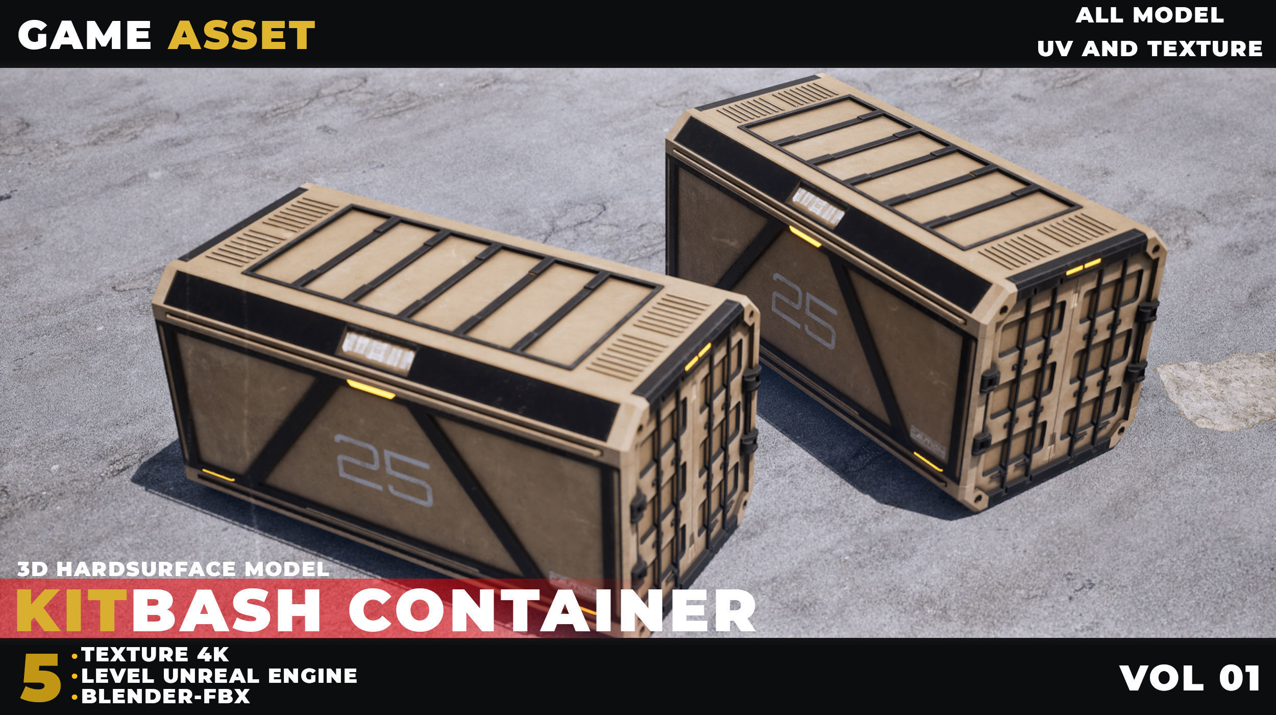 5 Kitbash Sci-Fi Container Game Asset Low-poly 3D model_3