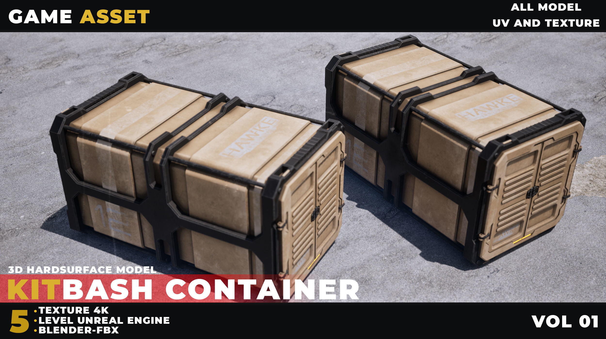 5 Kitbash Sci-Fi Container Game Asset Low-poly 3D model_5