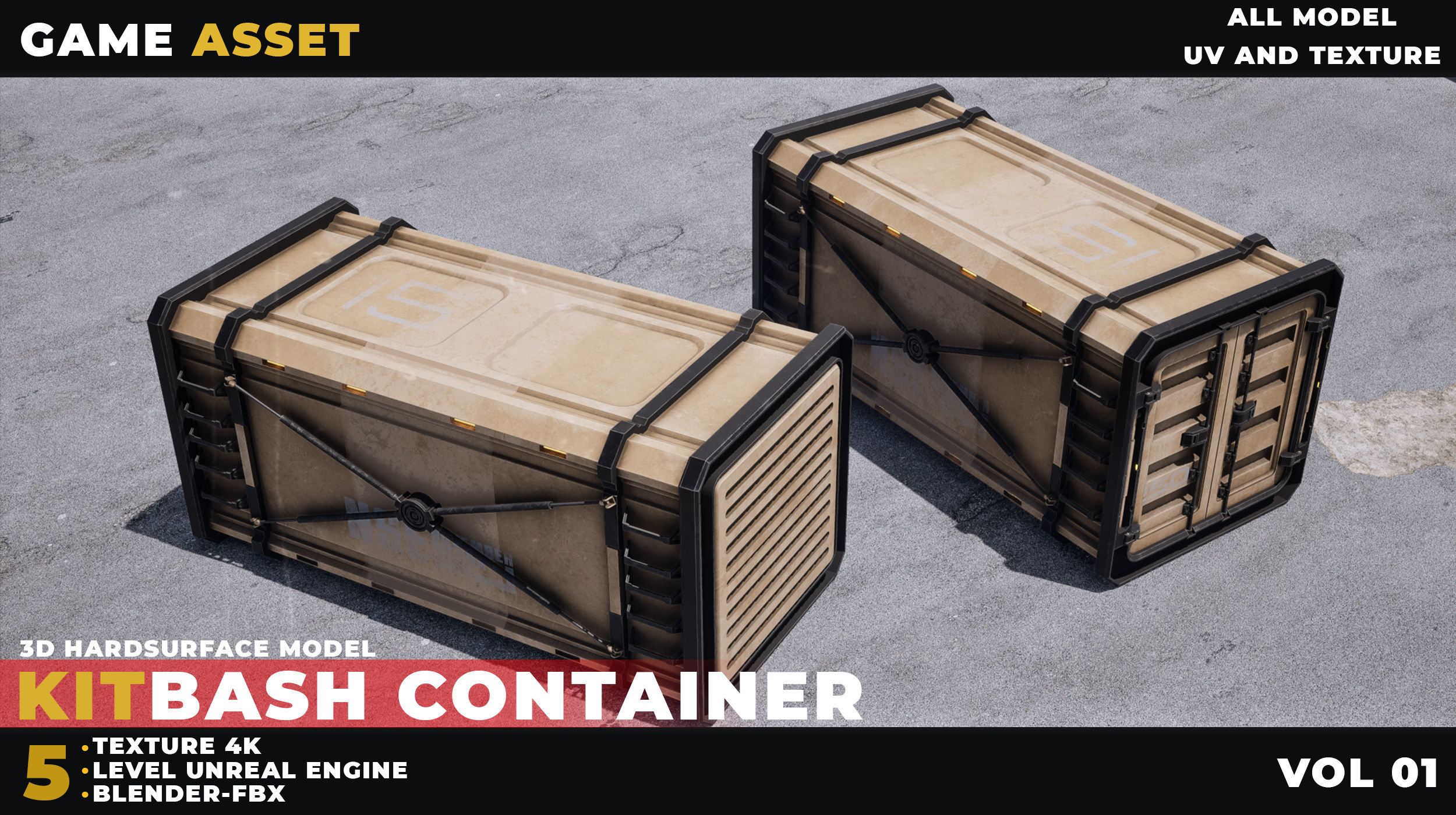 5 Kitbash Sci-Fi Container Game Asset Low-poly 3D model_2