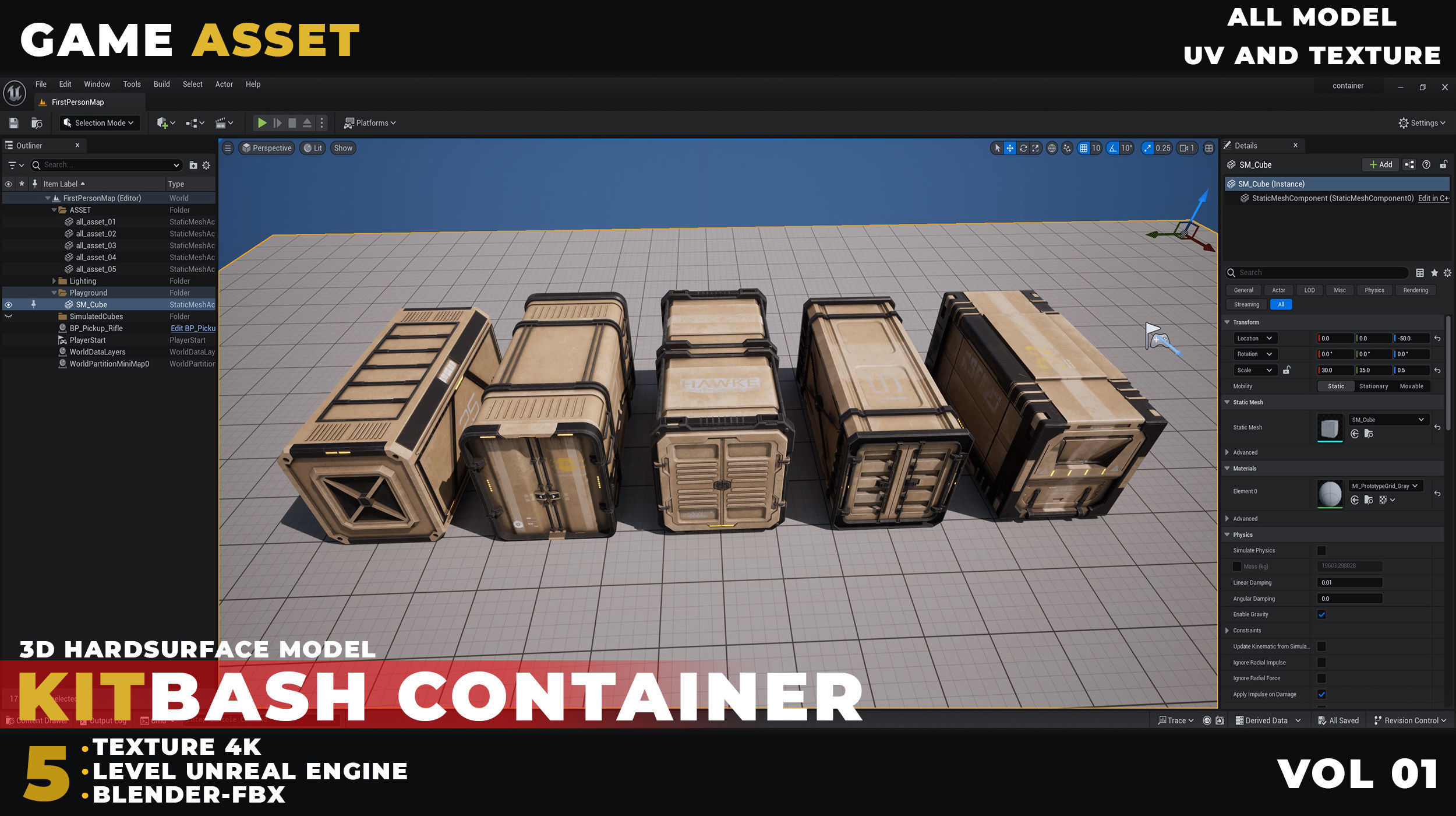 5 Kitbash Sci-Fi Container Game Asset Low-poly 3D model_6