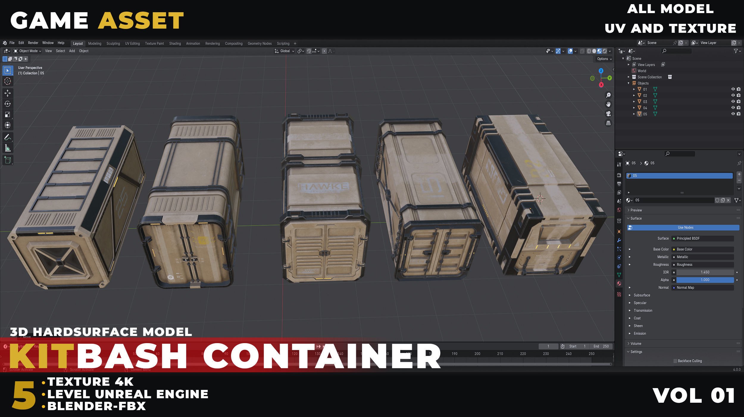 5 Kitbash Sci-Fi Container Game Asset Low-poly 3D model_7