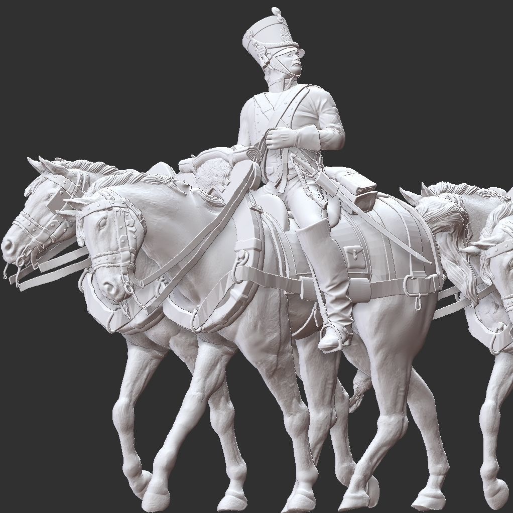 Gribeauval artillery train with  6 horses 3D print model_3