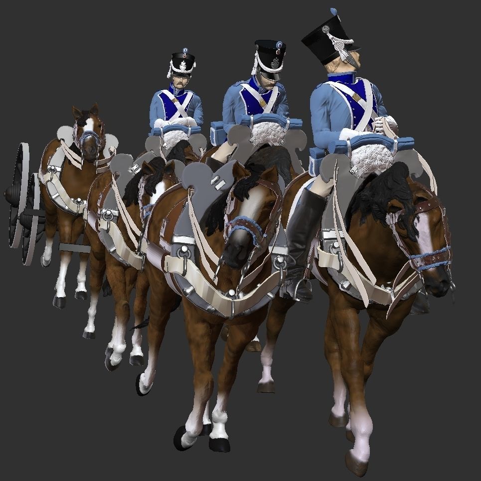 Gribeauval artillery train with  6 horses 3D print model_4