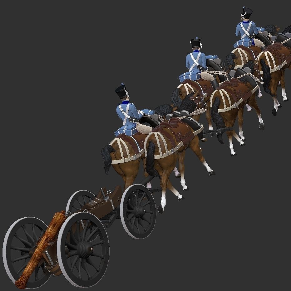 Gribeauval artillery train with  6 horses 3D print model_2
