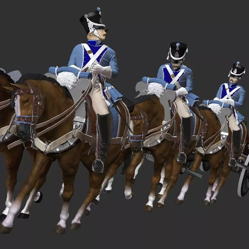 Gribeauval artillery train with  6 horses 3D print model_0
