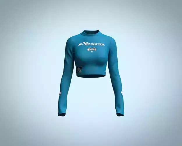 Graphic Print Girls Crop Top with Race concept long sleeve