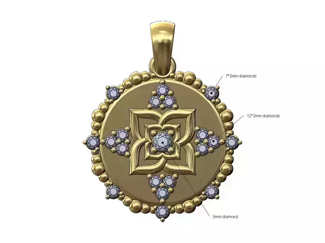 Diamond oriental flower beaded diamond pendant charm