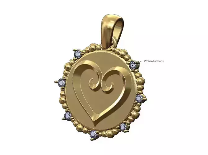 Floral heart beaded diamond pendant charm