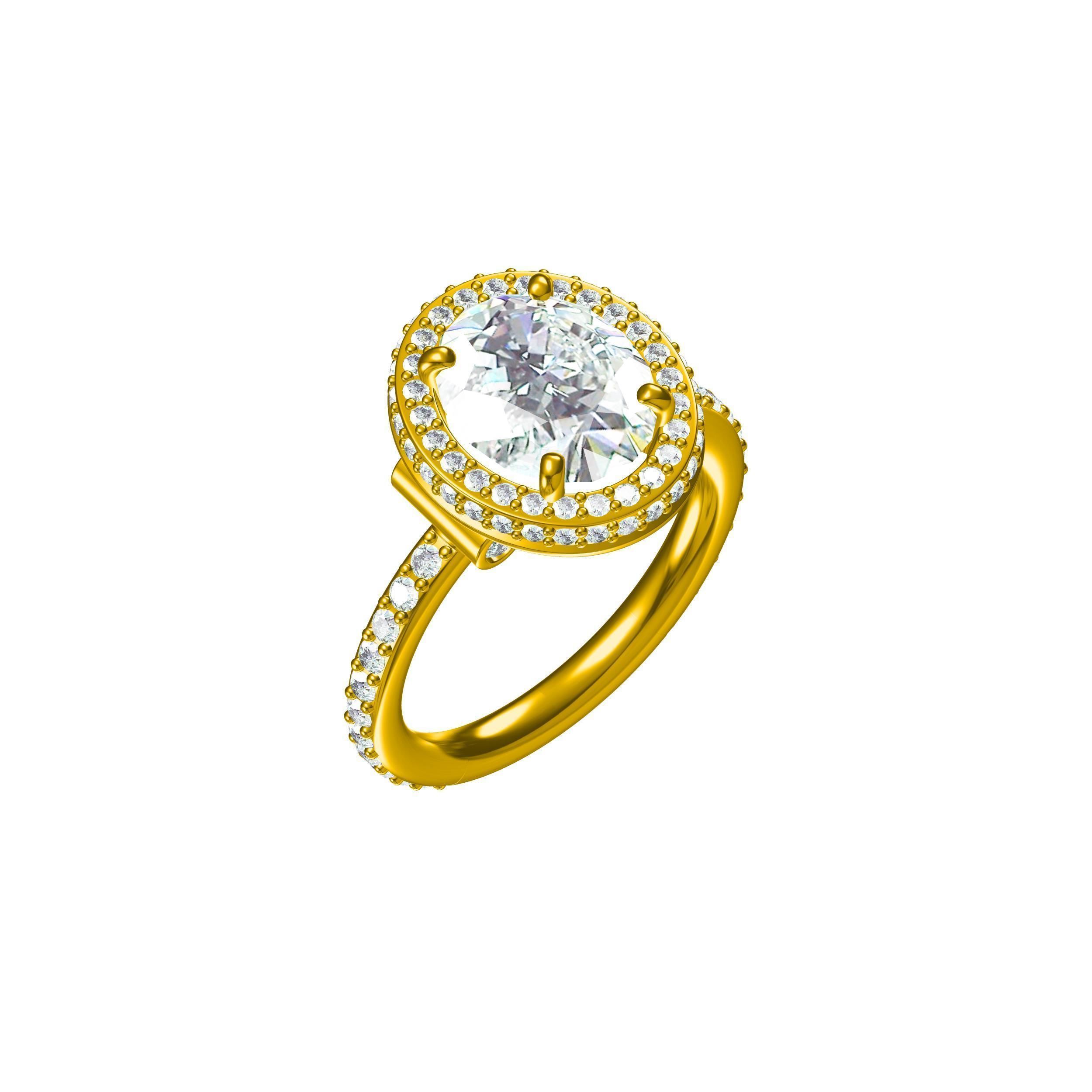 Oval Cut Halo Engagement Ring 3D print model_2