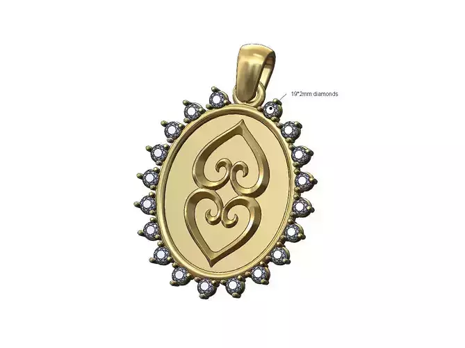 Oval double floral hearts diamond pendant charm