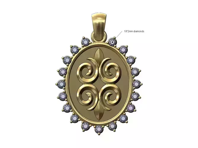 Oval floral ornament diamond pendant charm