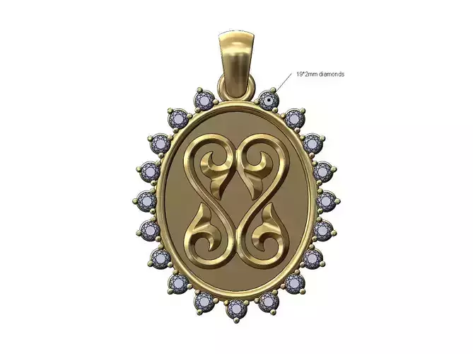 Oval floral scroll diamond pendant charm