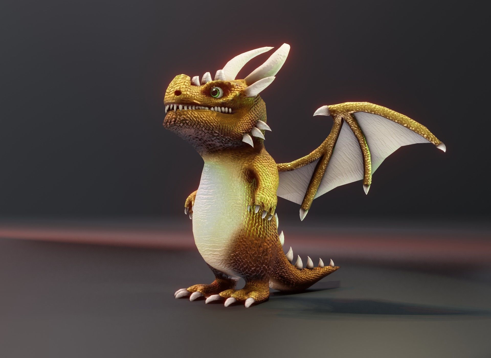 Cartoon Gold Dragon Animated 3D Model Low-poly 3D model_13