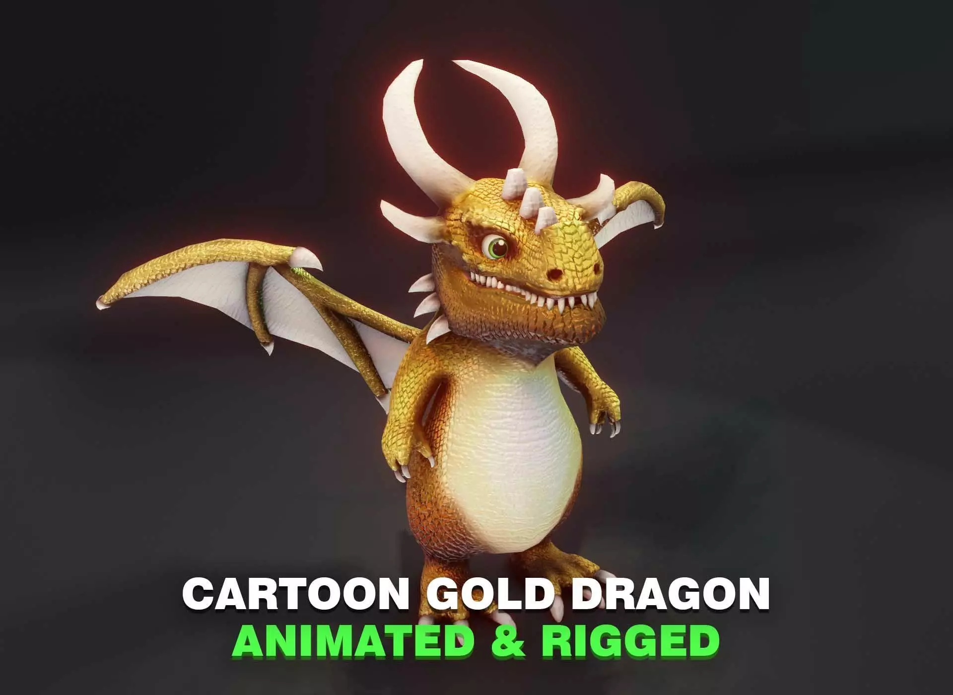 Cartoon Gold Dragon Animated 3D Model Low-poly 3D model_0