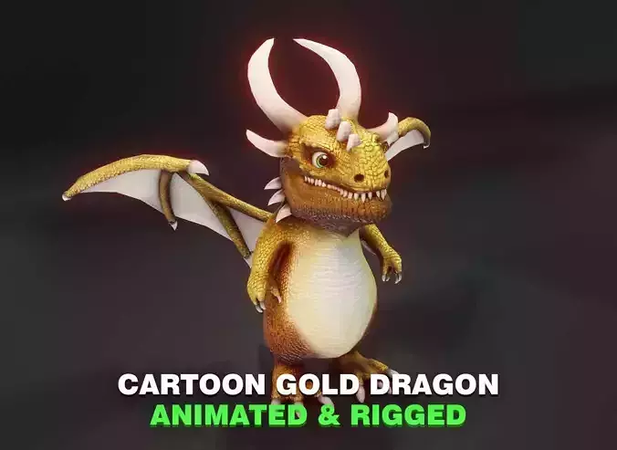 Cartoon Gold Dragon Animated 3D Model Low-poly 3D model