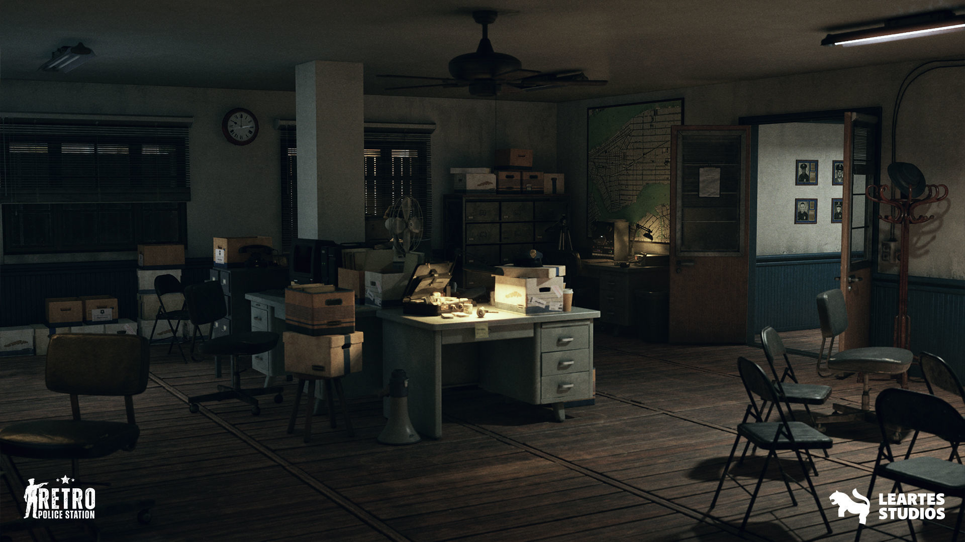 Retro Police Station Environment Low-poly 3D model_6