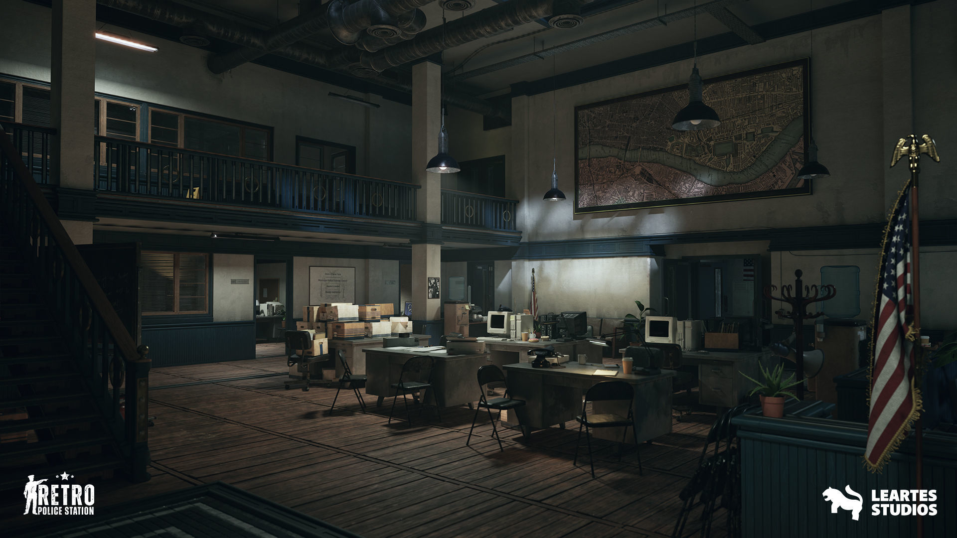 Retro Police Station Environment Low-poly 3D model_4