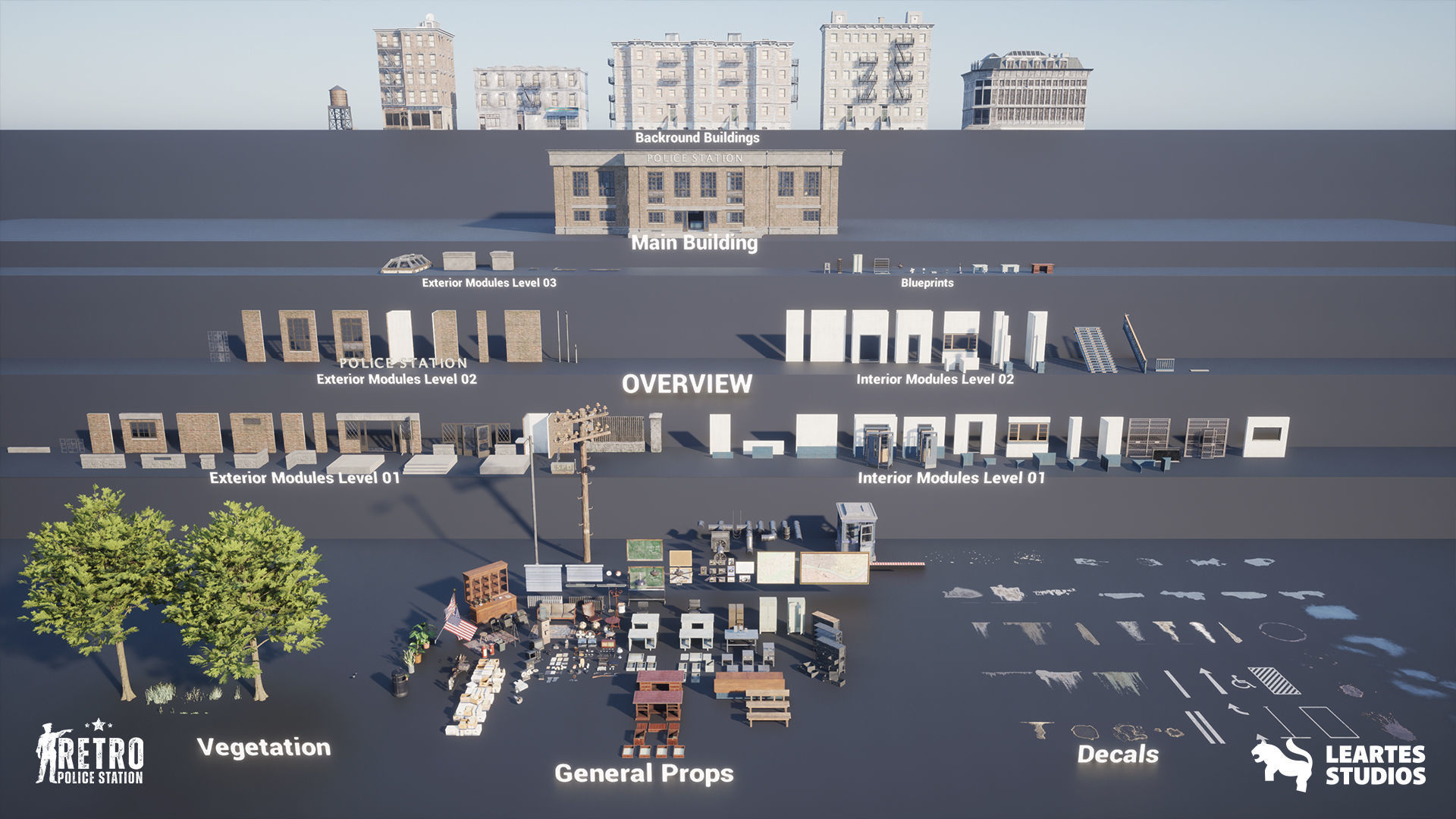 Retro Police Station Environment Low-poly 3D model_20