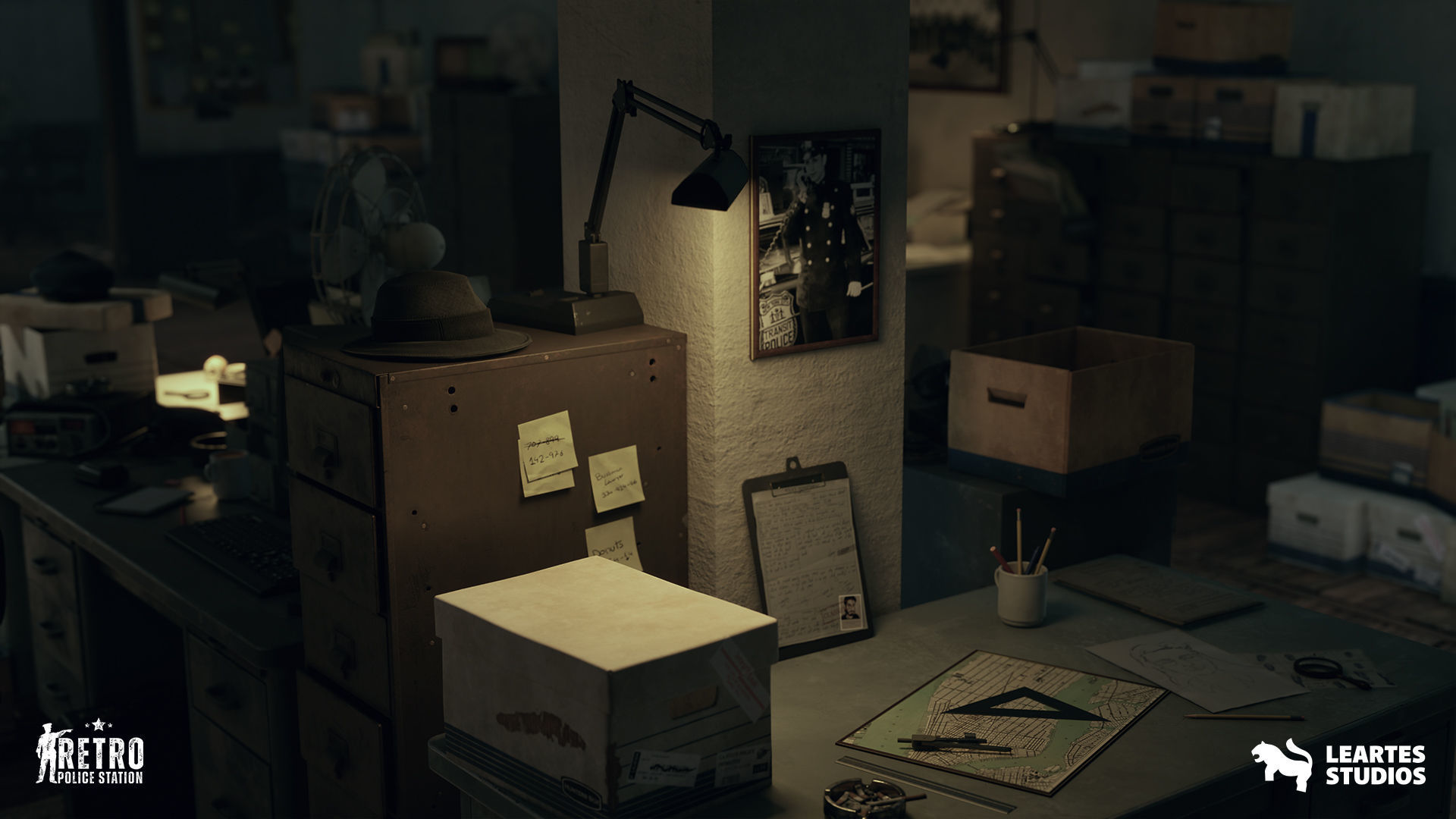 Retro Police Station Environment Low-poly 3D model_12