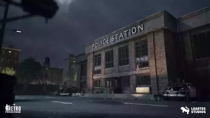 Retro Police Station Environment Low-poly 3D model