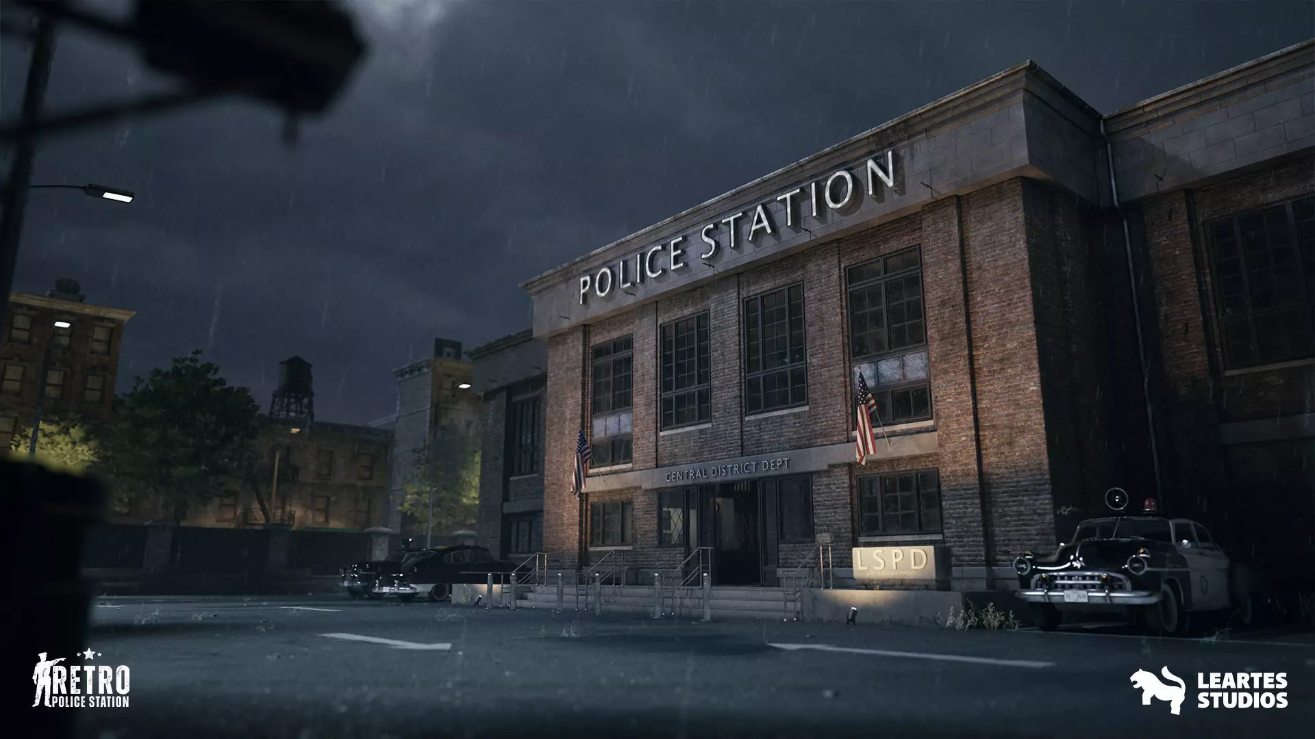Retro Police Station Environment Low-poly 3D model_0