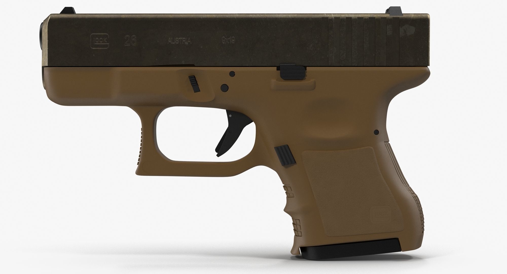 Glock 26 Brown Rough Low-poly 3D model_3