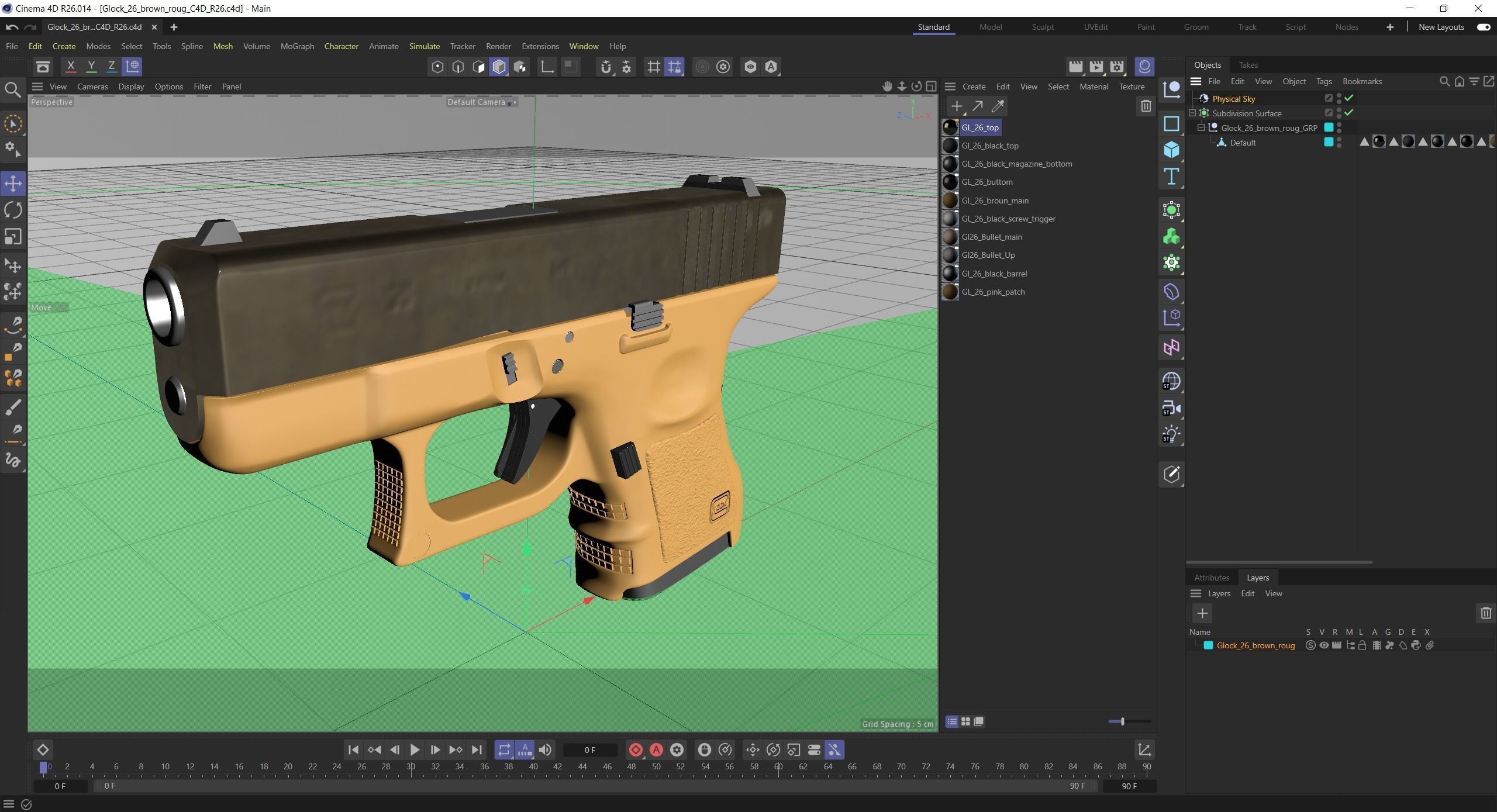 Glock 26 Brown Rough Low-poly 3D model_26