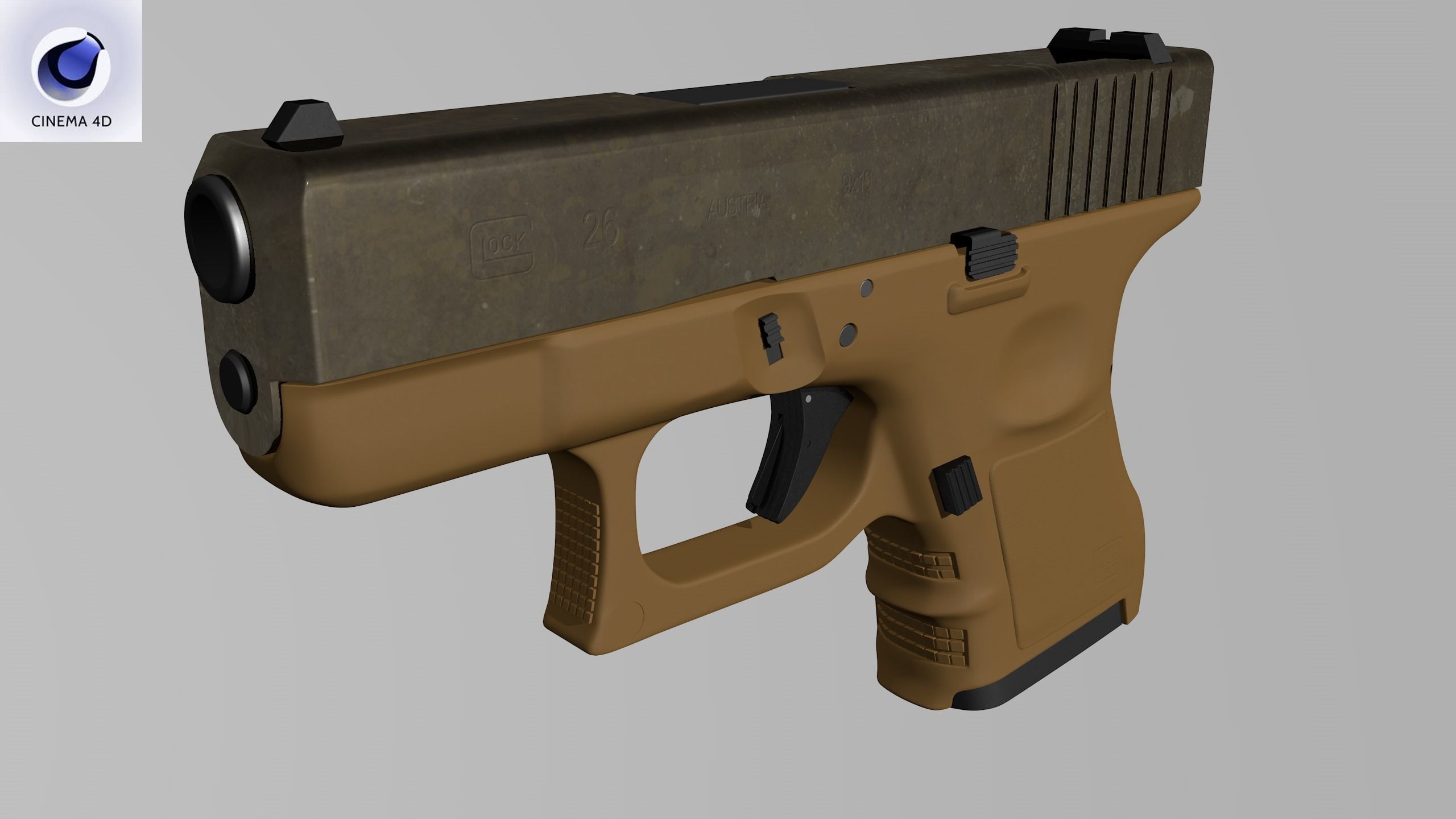 Glock 26 Brown Rough Low-poly 3D model_25