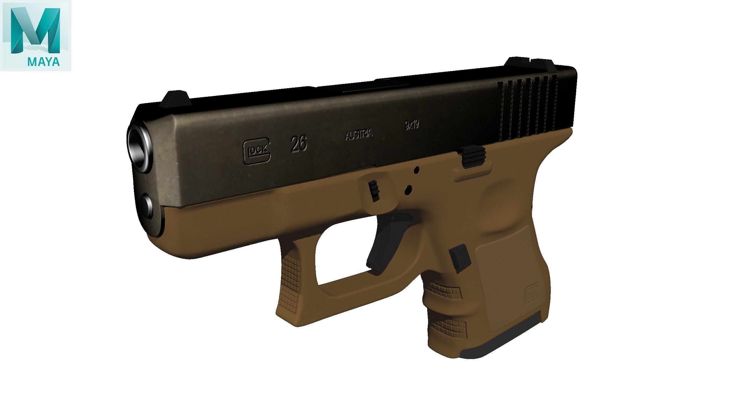Glock 26 Brown Rough Low-poly 3D model_23