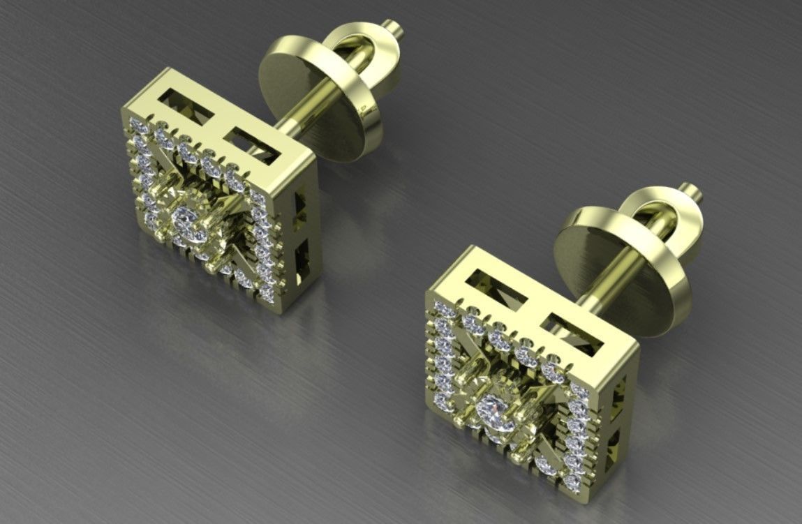 square earrings 3D print model_1