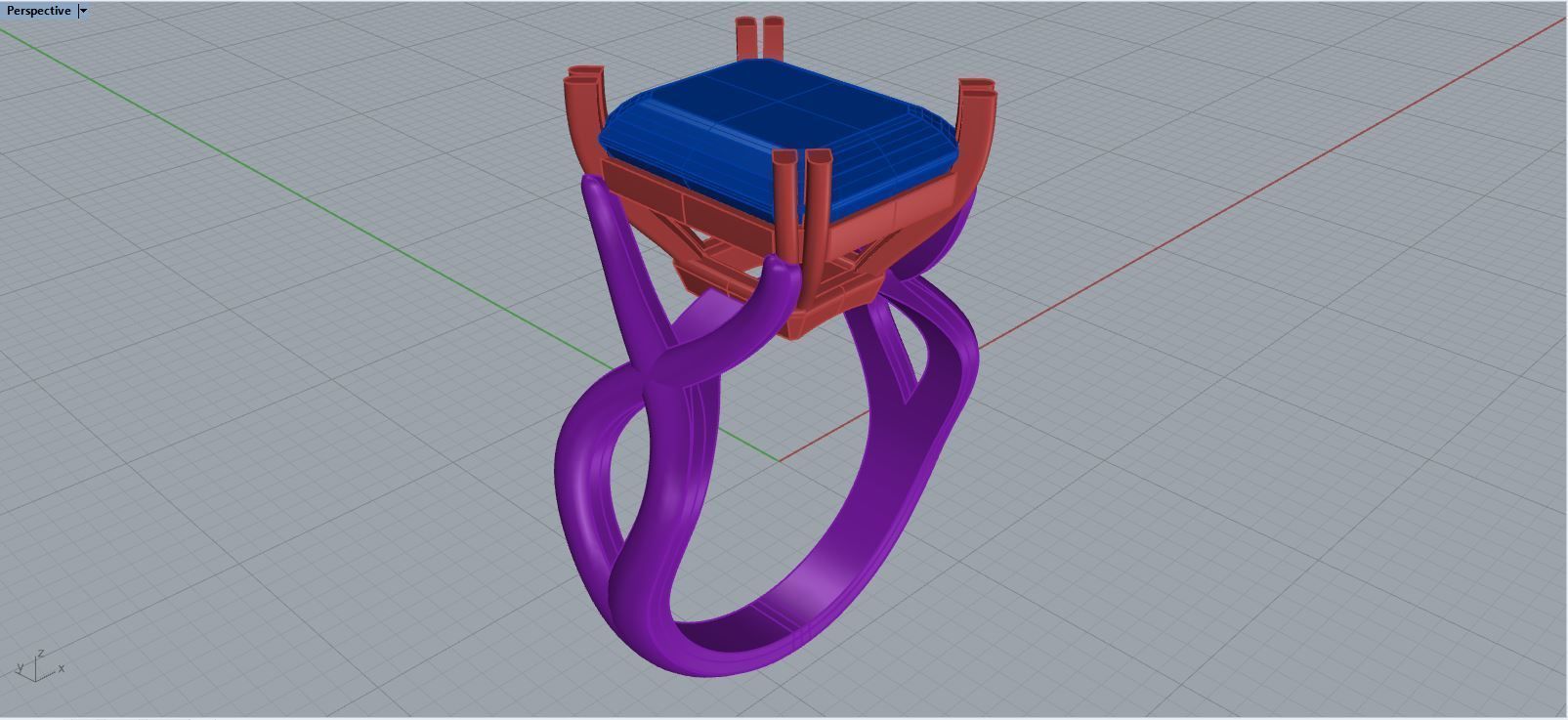 Fancy ring with emerald cut gem 3D print model_3