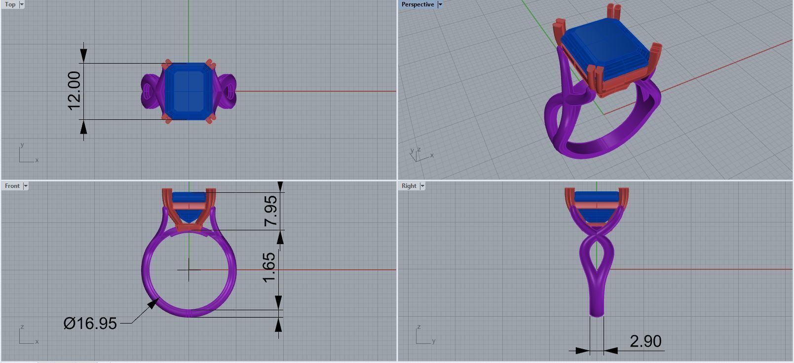 Fancy ring with emerald cut gem 3D print model_2