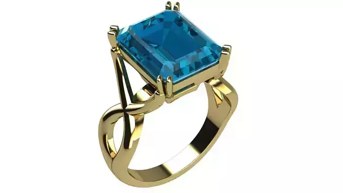 Fancy ring with emerald cut gem