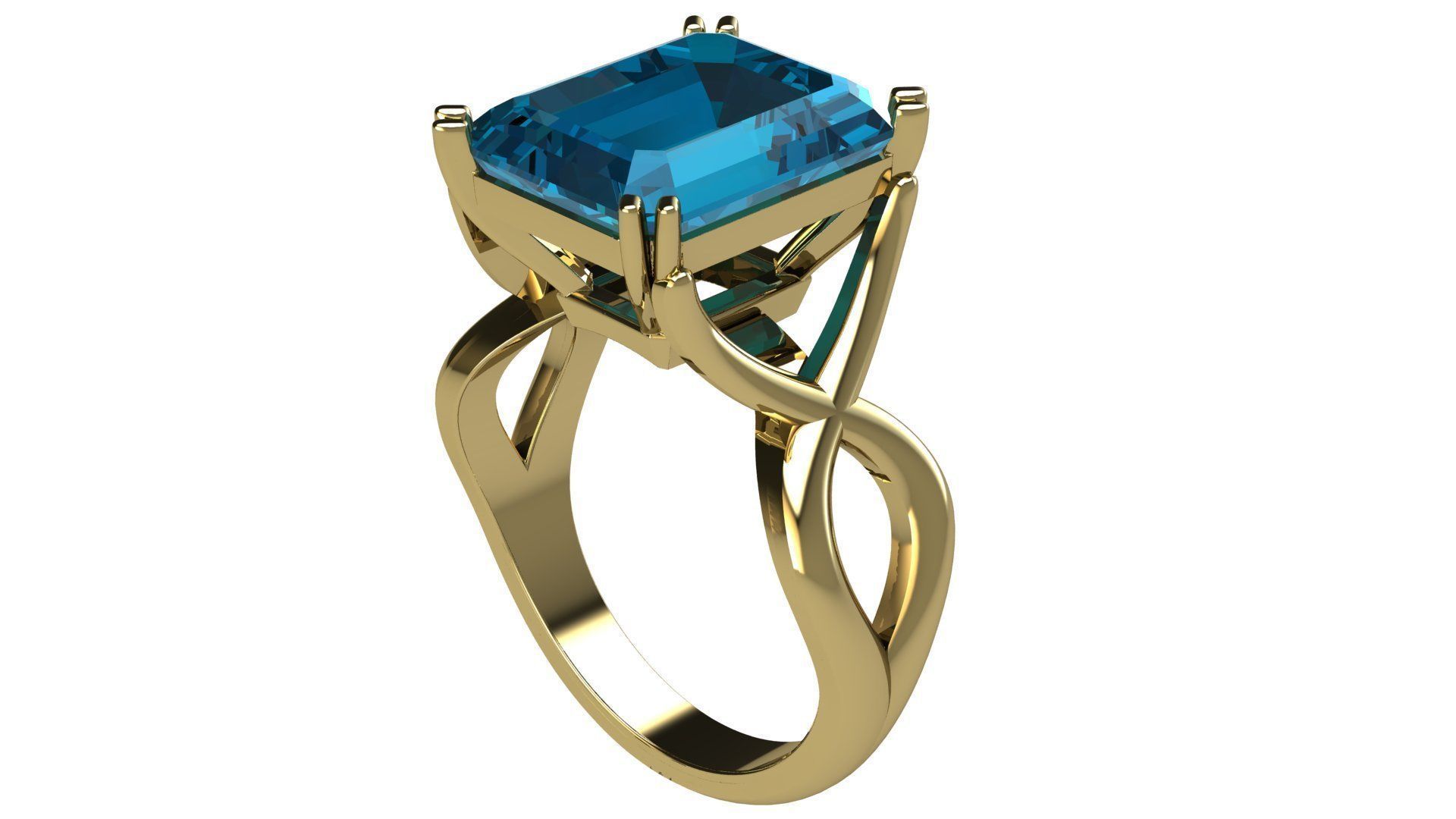 Fancy ring with emerald cut gem 3D print model_1