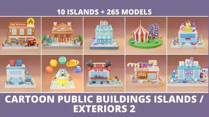 Cartoon Public Buildings Islands Exteriors 2 Low-poly 3D model