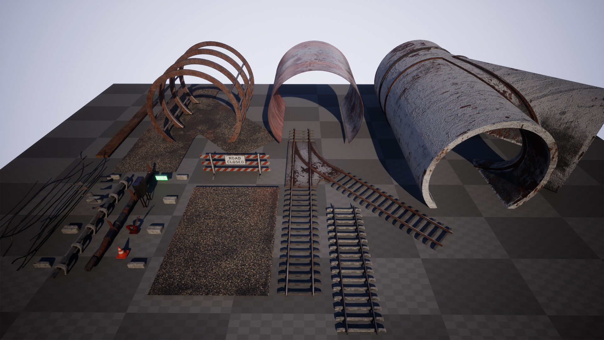 Old Metro Tunnel 20 Assets Low-poly 3D model_1