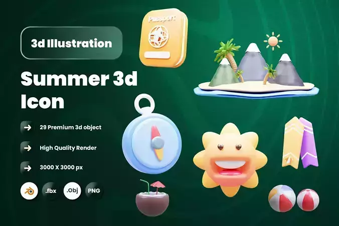 Summer 3d Illustration Icon Pack-2