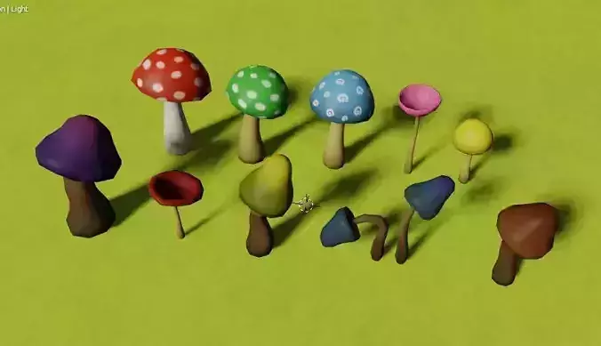 Lowpoly colorful mushrooms