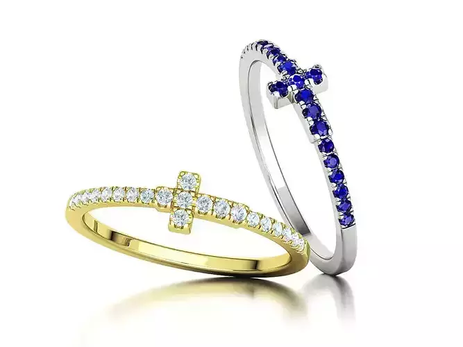 Diamond Cross Ring French Pave Setting Small Diamond Ring