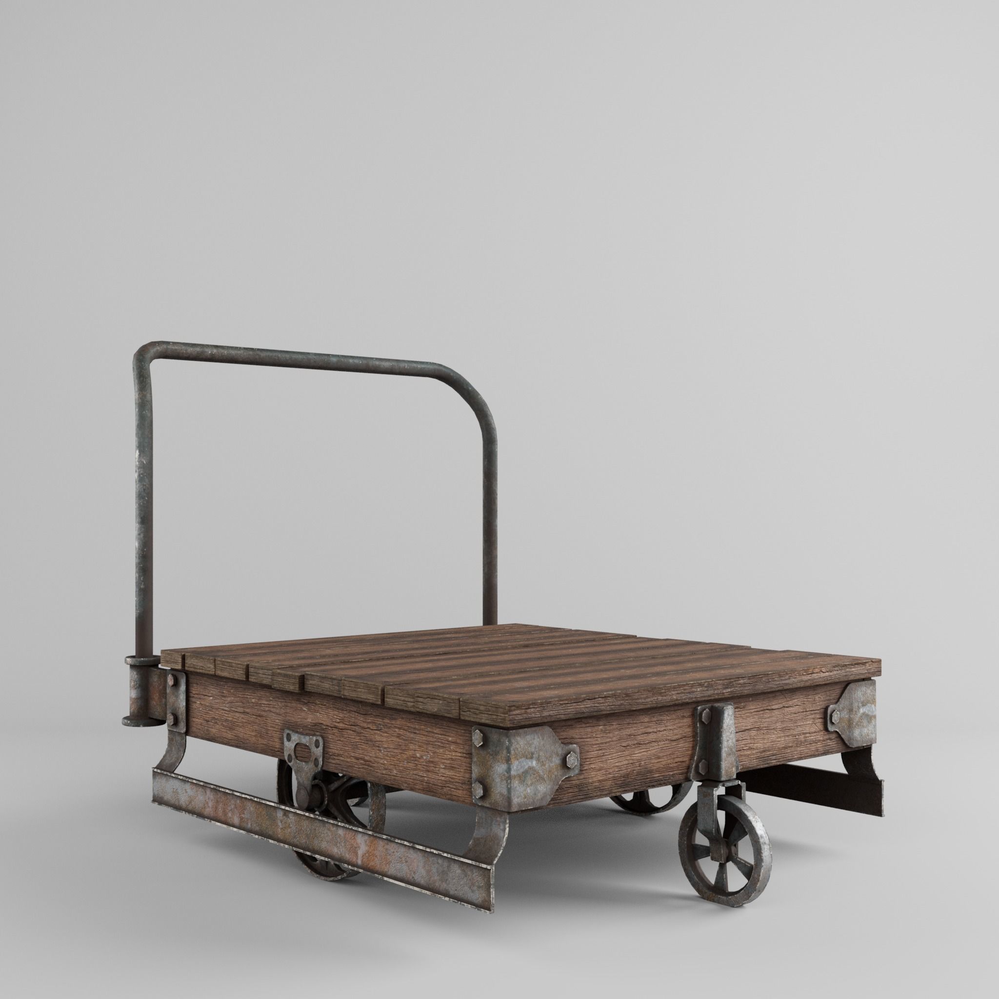 old wooden trolley- push cart 3d model Low-poly 3D model_1