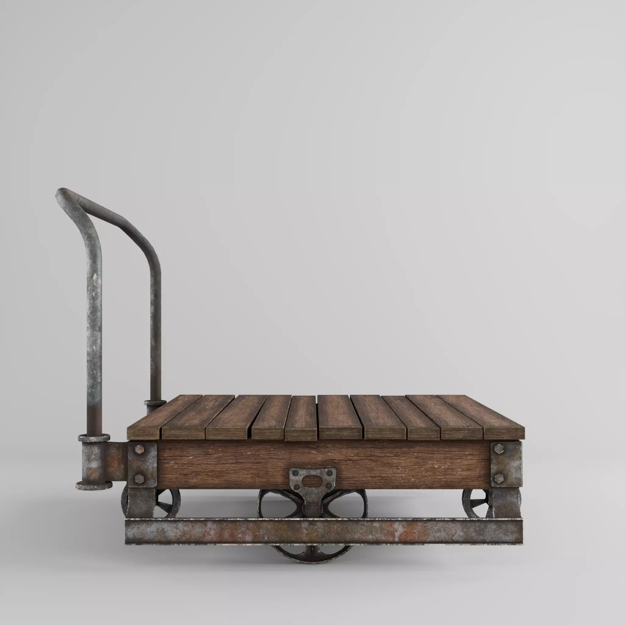 old wooden trolley- push cart 3d model Low-poly 3D model_0