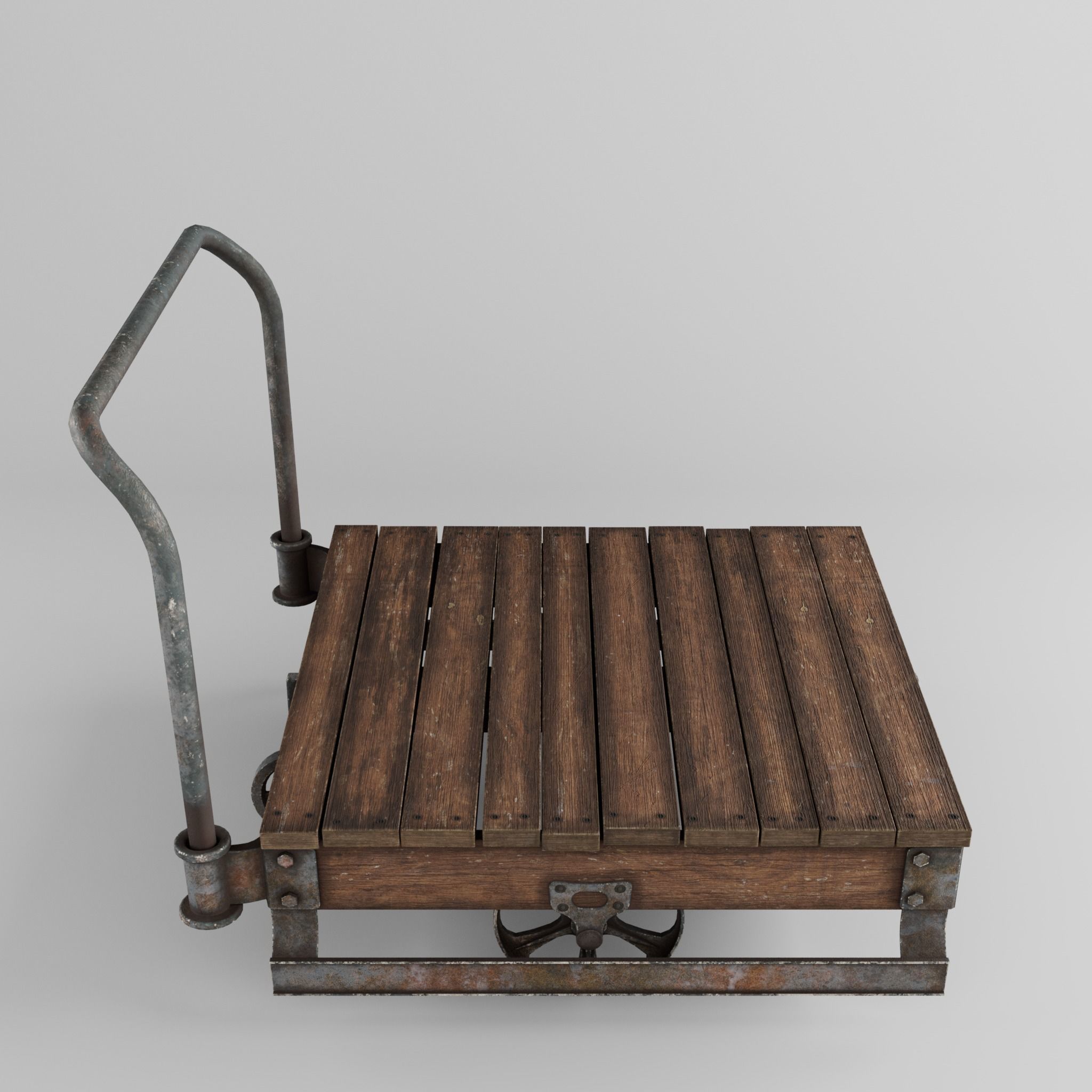old wooden trolley- push cart 3d model Low-poly 3D model_4