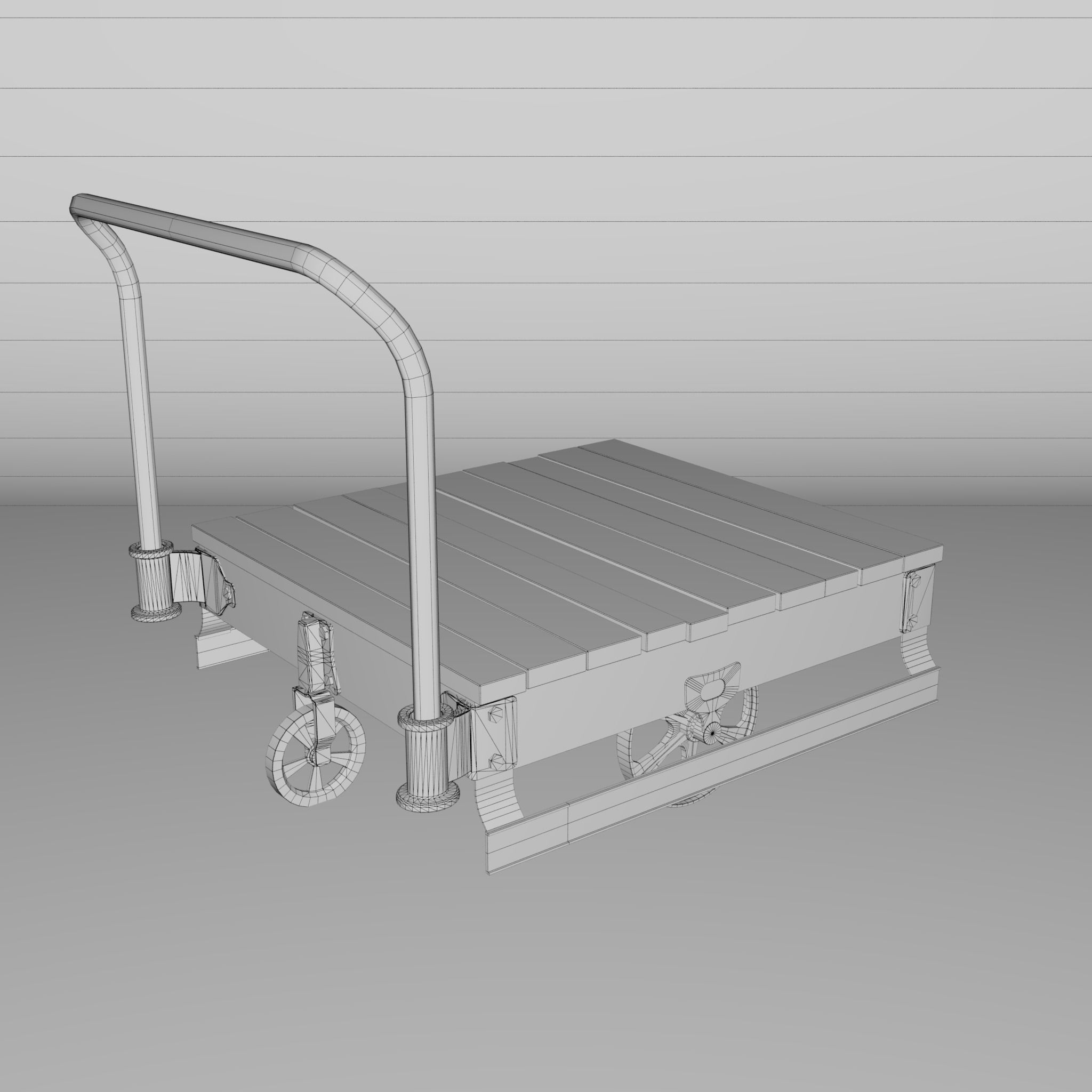 old wooden trolley- push cart 3d model Low-poly 3D model_7